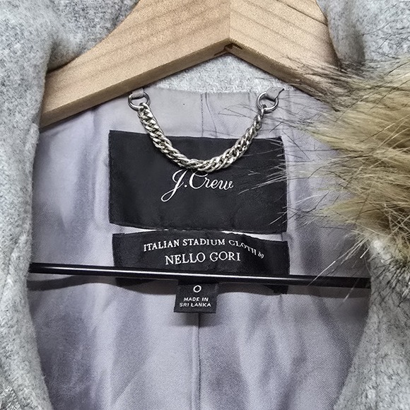 J.‎ Crew Chateau Parka Italian Stadium-Cloth Wool Fur Heathered Dusk Gray Sz 0 - Picture 3 of 8